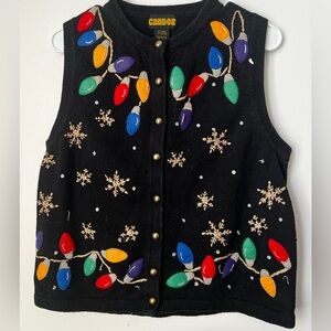 Vintage Christmas Sweater Vest with Christmas Lights
